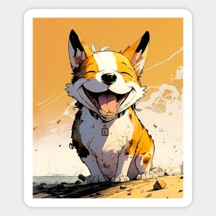 Pawsome: Happy Corgis Dog Smiles No. 3 on a Dark Background Magnet